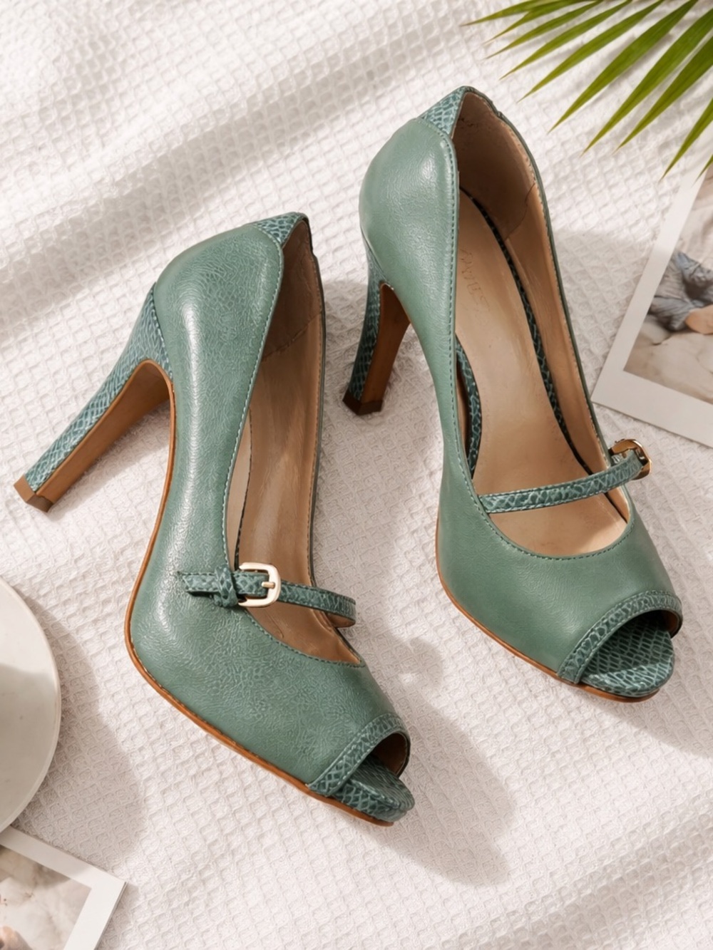 Nine West Mint Green Peep-Toe Mary Jane Heels